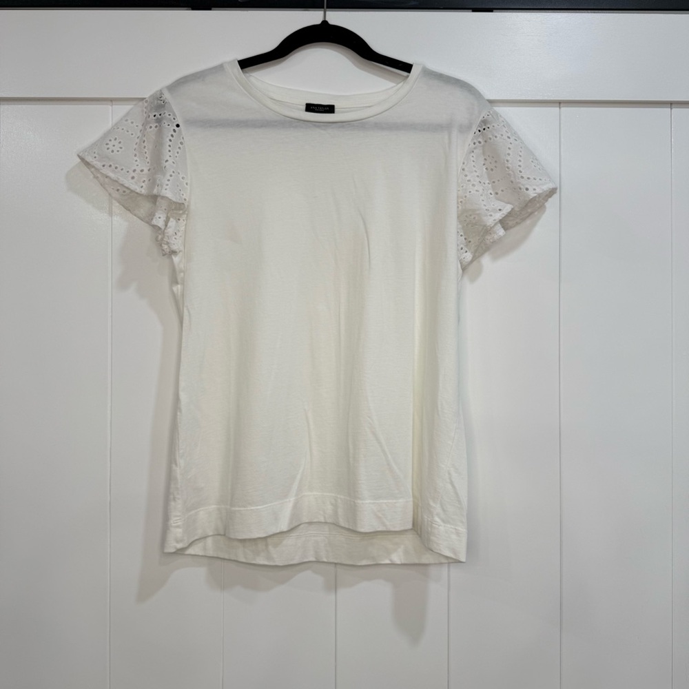 Ann Taylor White Short Sleeve Eyelet Top